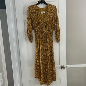 Anthropologie Mustard Floral Long Sleeve Dress